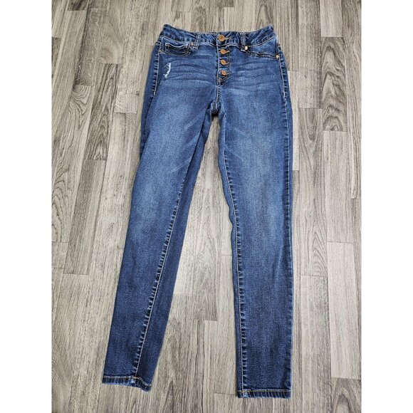 (3/$35) Maurices Jeans Womens Small High Rise Blue Denim Button Fly Distressed - Picture 1 of 11